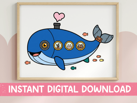 Download Cute Blue Submarine Whale Art - Premium Bundle